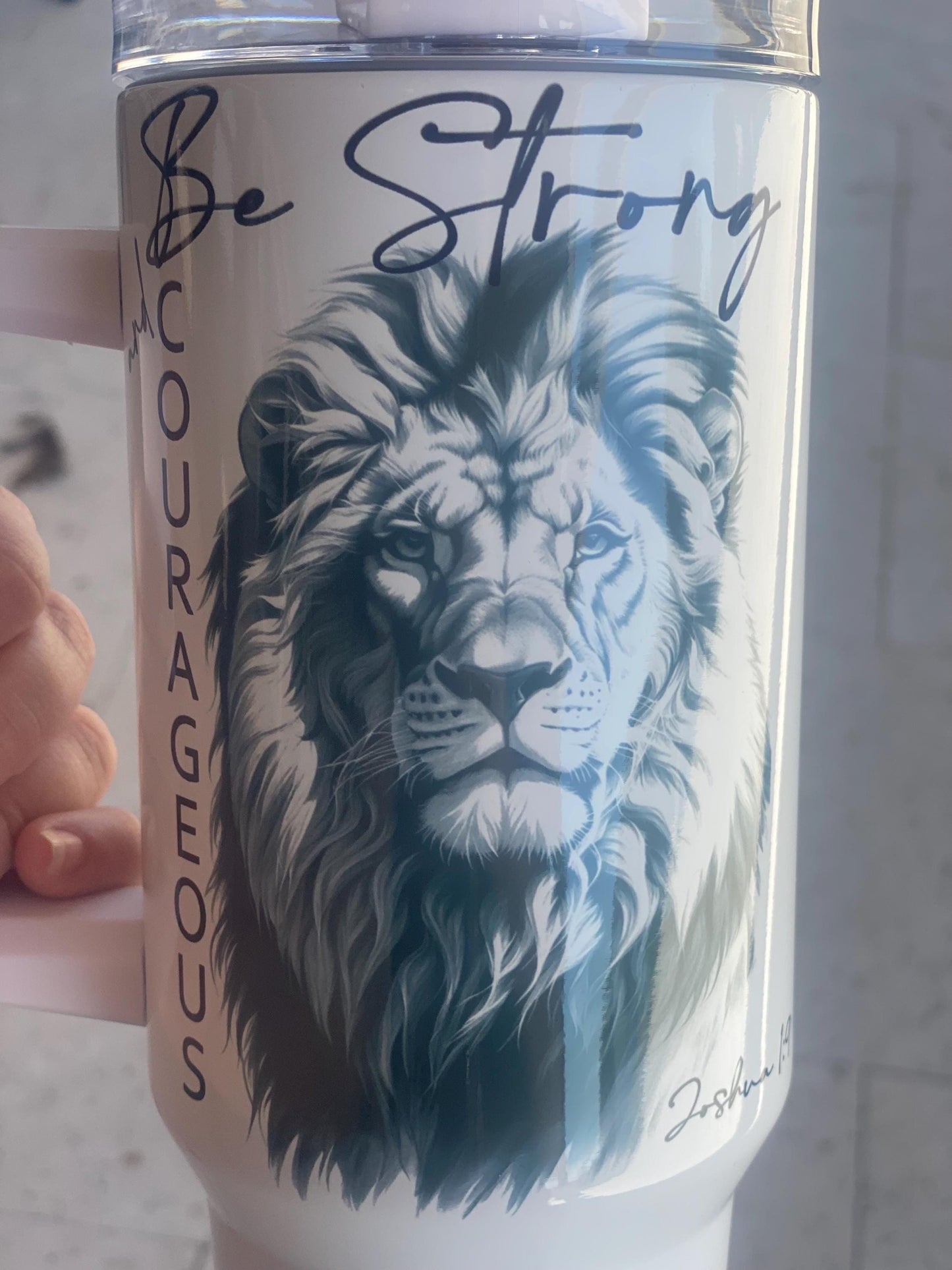 Lion of Judah Bible verse 40 oz tumbler. Joshua 1:9. Bible verse inspired travel mug. Christian tumbler.