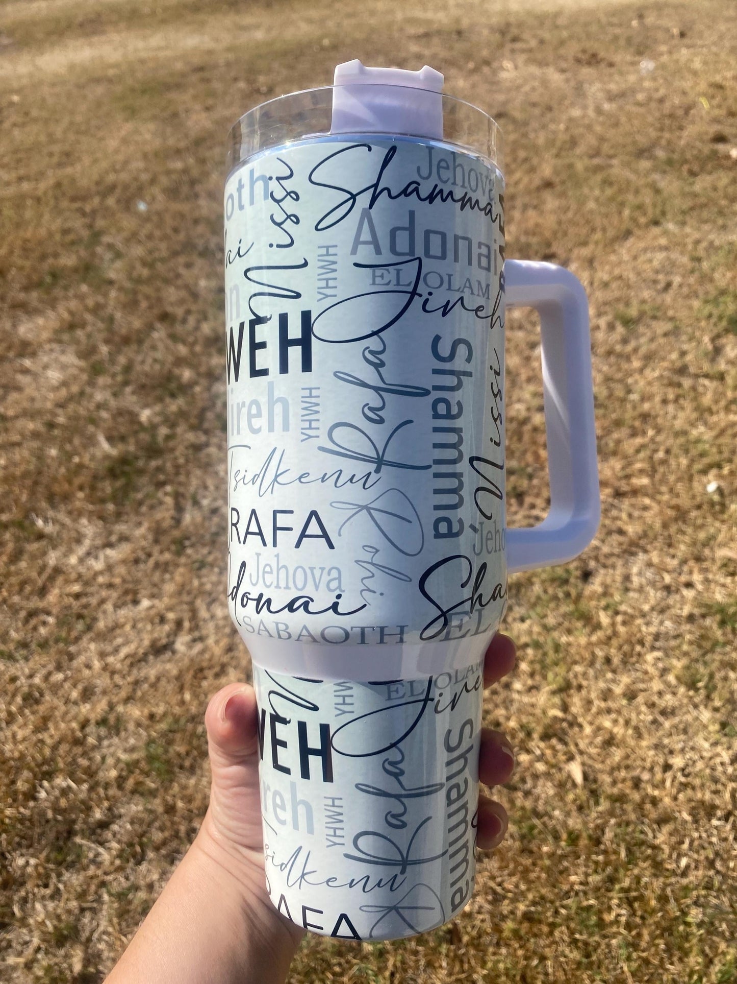 God's Names 40 oz tumbler with handle and straw. Yahweh. Christian tumbler