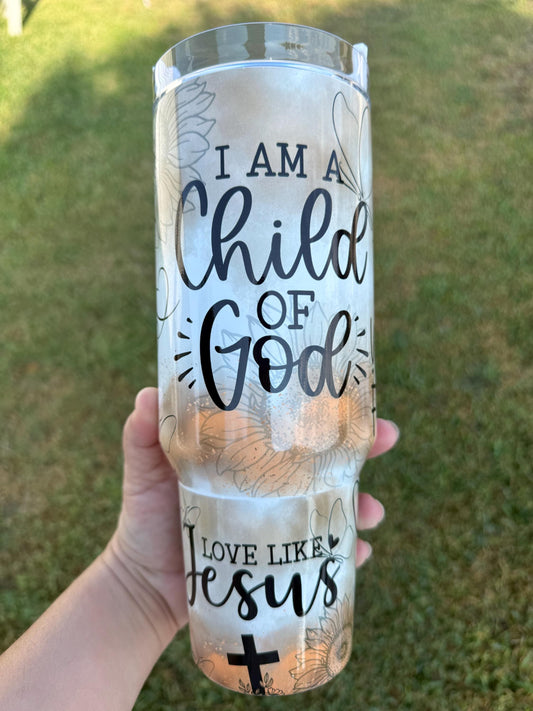 Child of God 40 oz tumbler with handle and straw. Christian tumbler. Tumbler gift