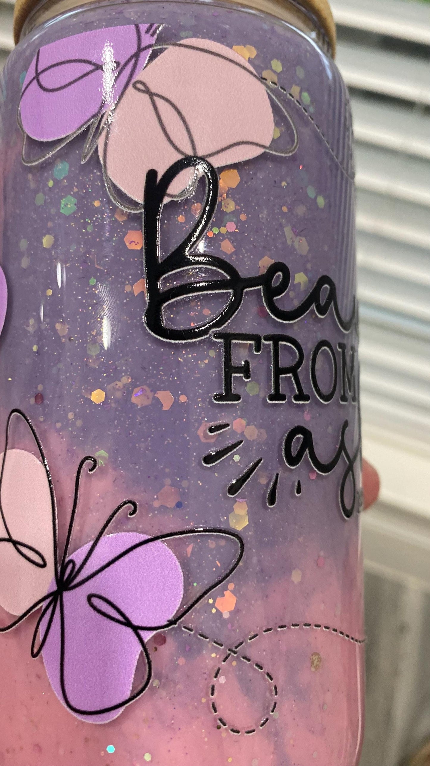 Beauty from ashes snow globe tumbler. 16 oz tumbler. Glass cup. Inspirational Bible snow globe. Christian cup. Bible inspire snow globe