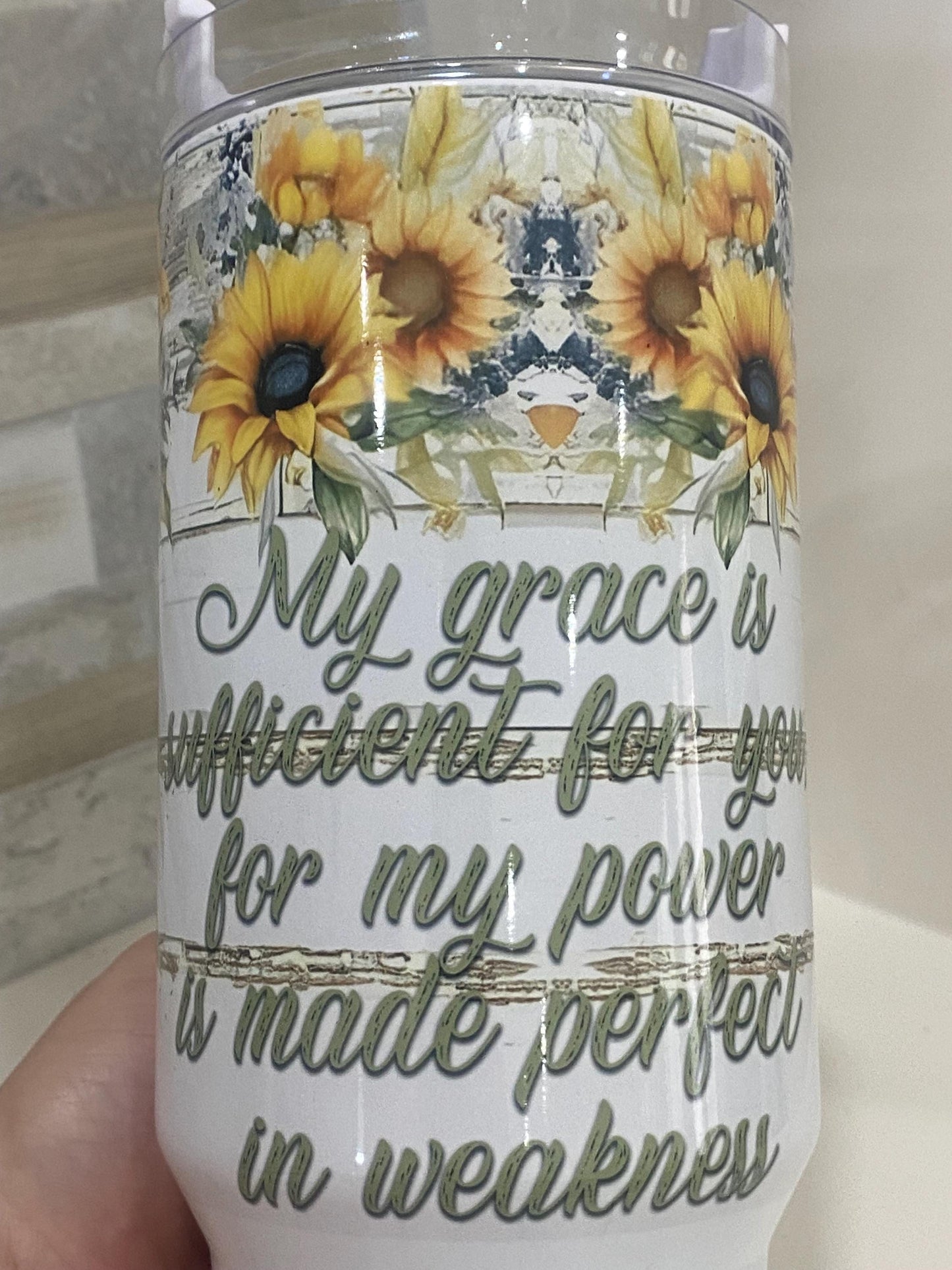 Sunflower Christian tumbler with handle and straw. Personalized tumblers. 40oz tumbler