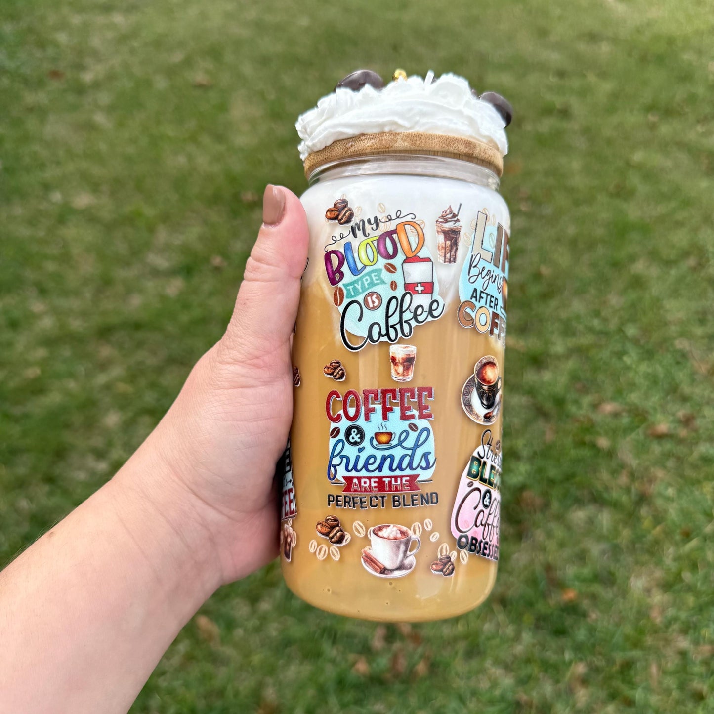 Coffee lover snow globe tumbler. Coffee quote inspire snow globe tumbler. 16 oz tumbler. glass cup