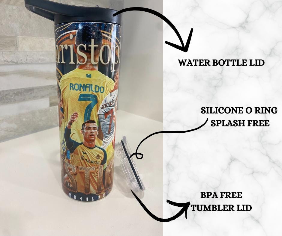 Cristiano Ronaldo Water Bottle personalized. Soccer team. 20 oz personalized tumbler. Spain team. Personalized Water Bottle. Sport team cup.