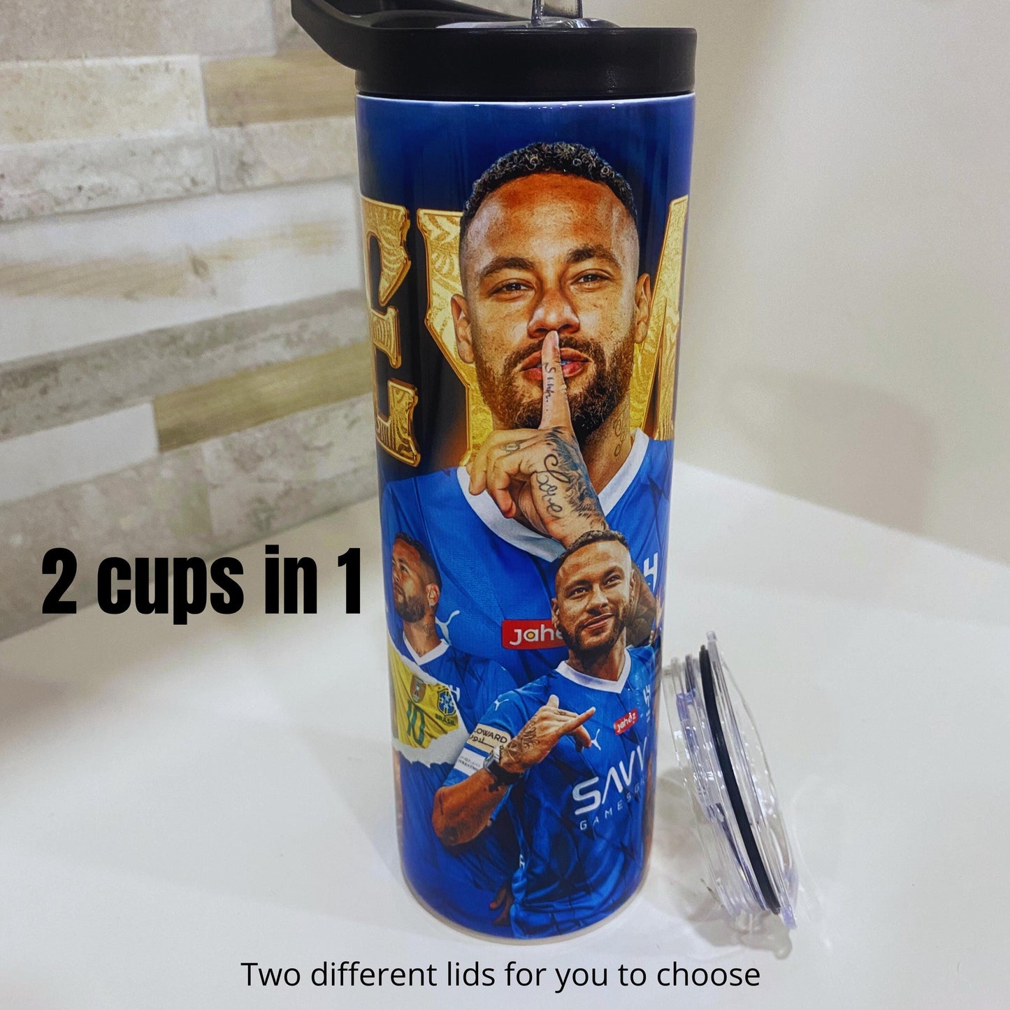Neymar tumbler. 20 oz tumbler and water bottle. Soccer team. Spain soccer.
