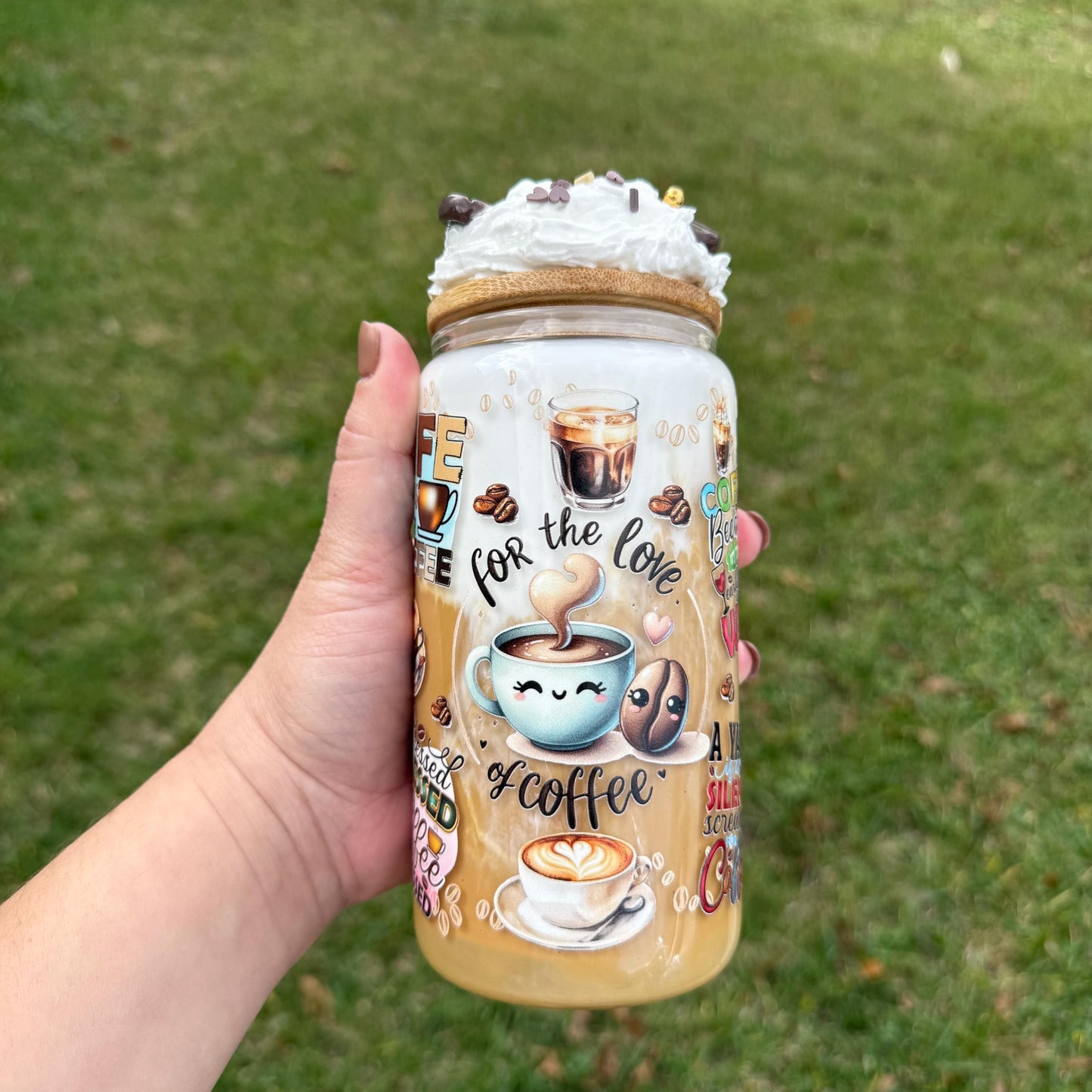 Coffee lover snow globe tumbler. Coffee quote inspire snow globe tumbler. 16 oz tumbler. glass cup