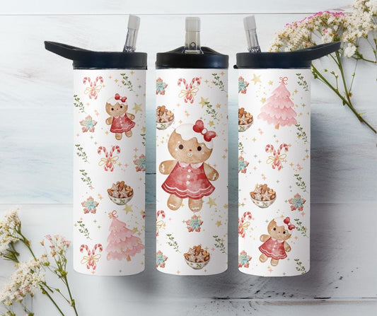 Christmas 20 oz water bottle. Gingerbread cookie tumbler and water bottle. Skinny tumbler and water bottle