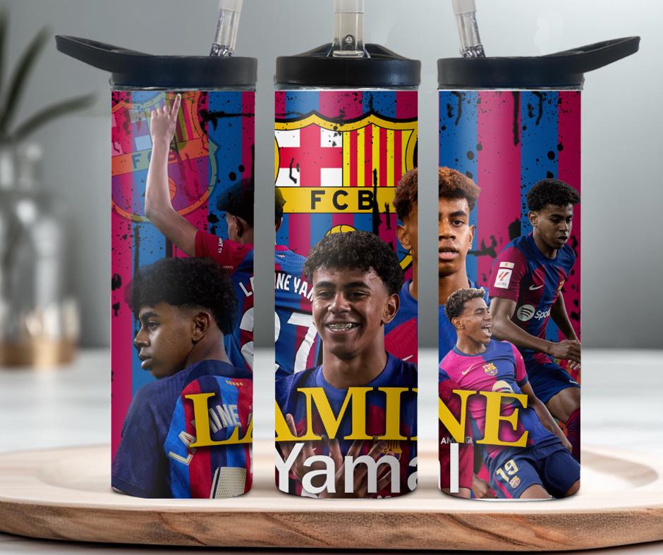 Lamine Yamal water bottle and tumbler. 20 oz tumbler. FCB player tumbler. Tumbler boat. sport team tumbler and water bottle football