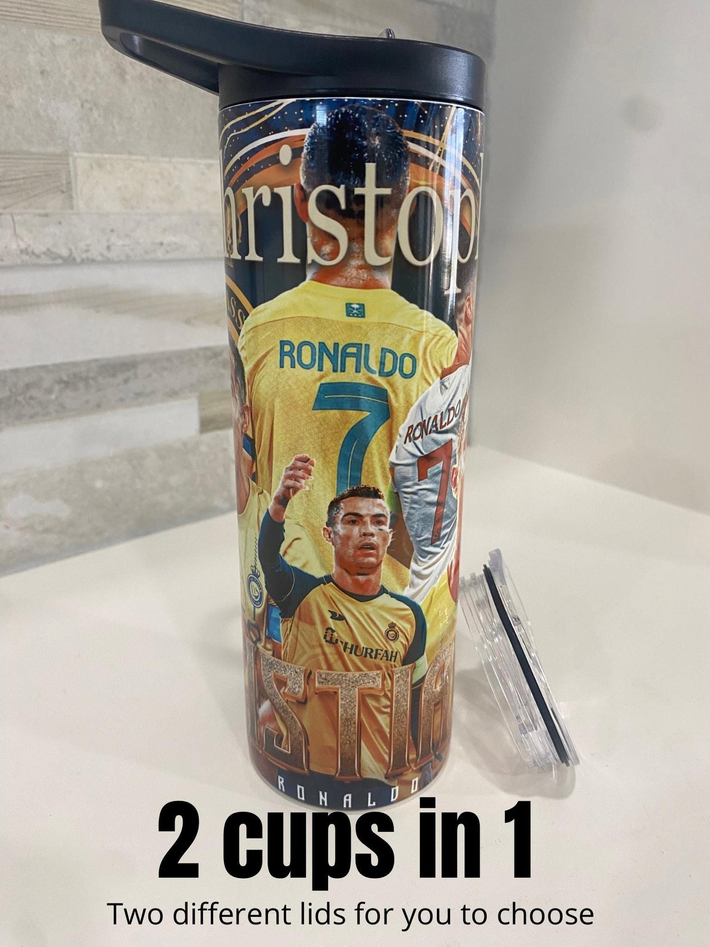 Cristiano Ronaldo Water Bottle personalized. Soccer team. 20 oz personalized tumbler. Spain team. Personalized Water Bottle. Sport team cup.