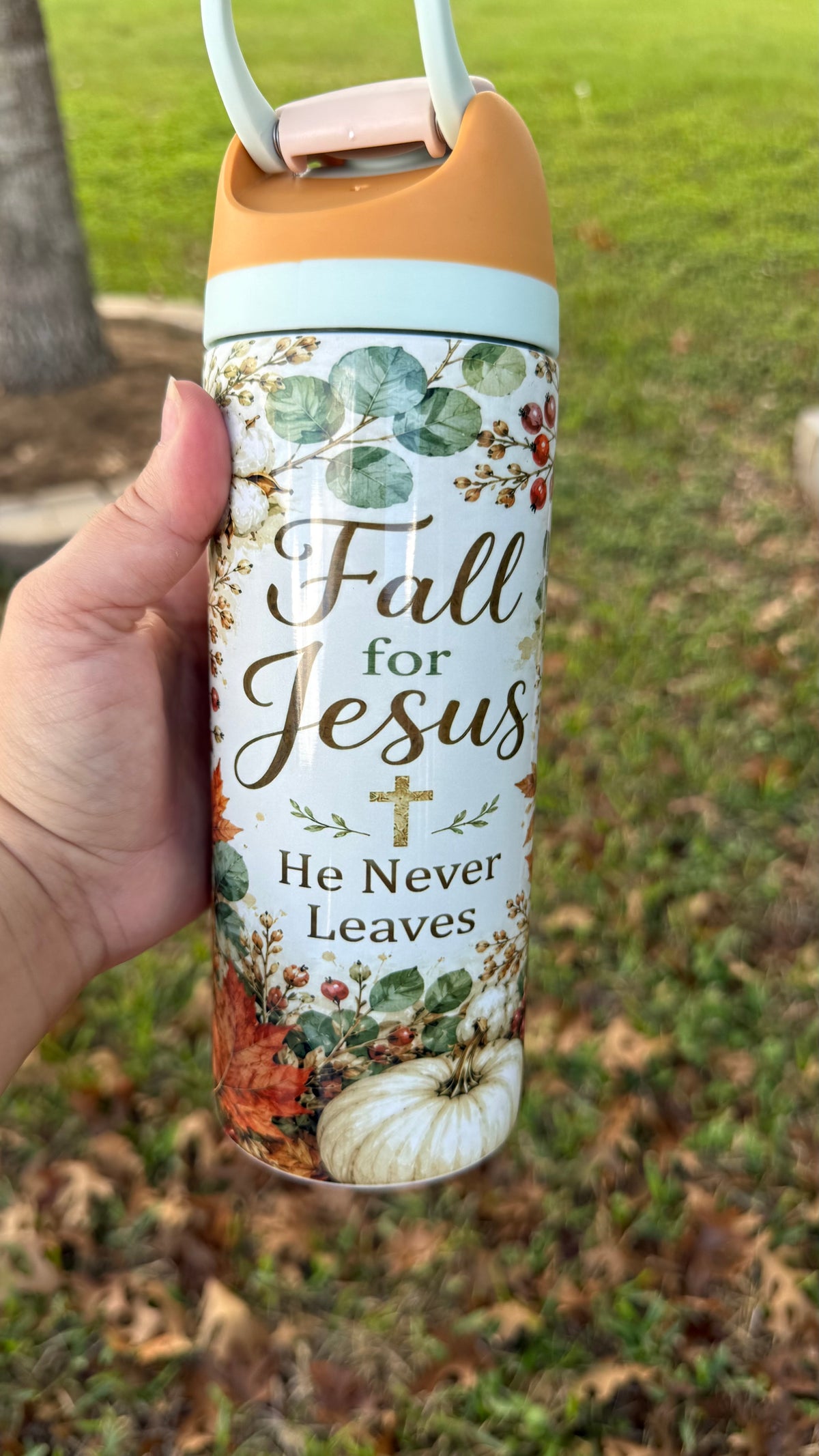 Fall for Jesus owala style tumbler. Personalized tumbler for fall. Christian inspired tumbler and water bottle