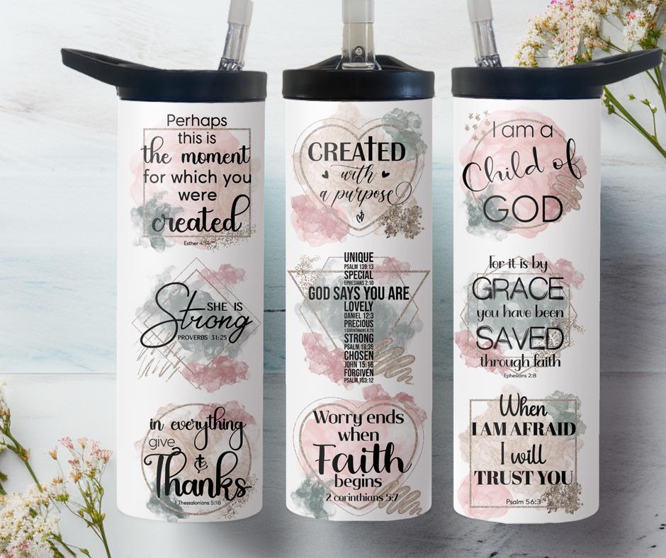 Inspirational Bible verse tumbler. Christian tumbler.20 oz tumbler and water bottle. Affirmation Bible tumbler. Mother's Day gift.