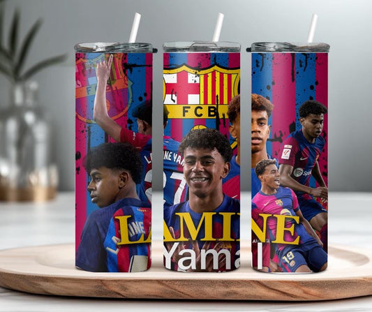 Lamine Yamal water bottle and tumbler. 20 oz tumbler. FCB player tumbler. Tumbler boat. sport team tumbler and water bottle football