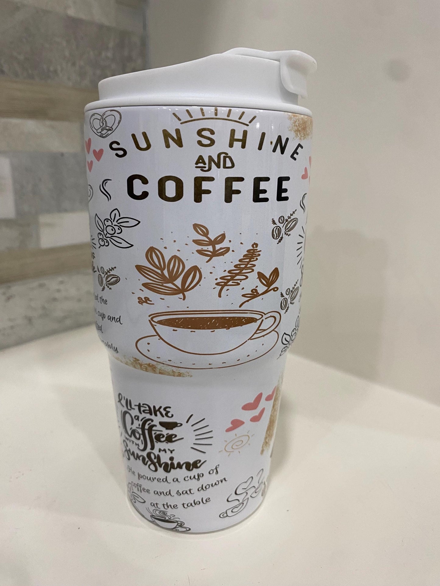 Sunshine and coffee. Coffee mug 20 oz. Coffee tumbler 20 oz. Personalized coffee tumbler