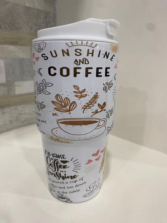 Sunshine and coffee. Coffee mug 20 oz. Coffee tumbler 20 oz. Personalized coffee tumbler