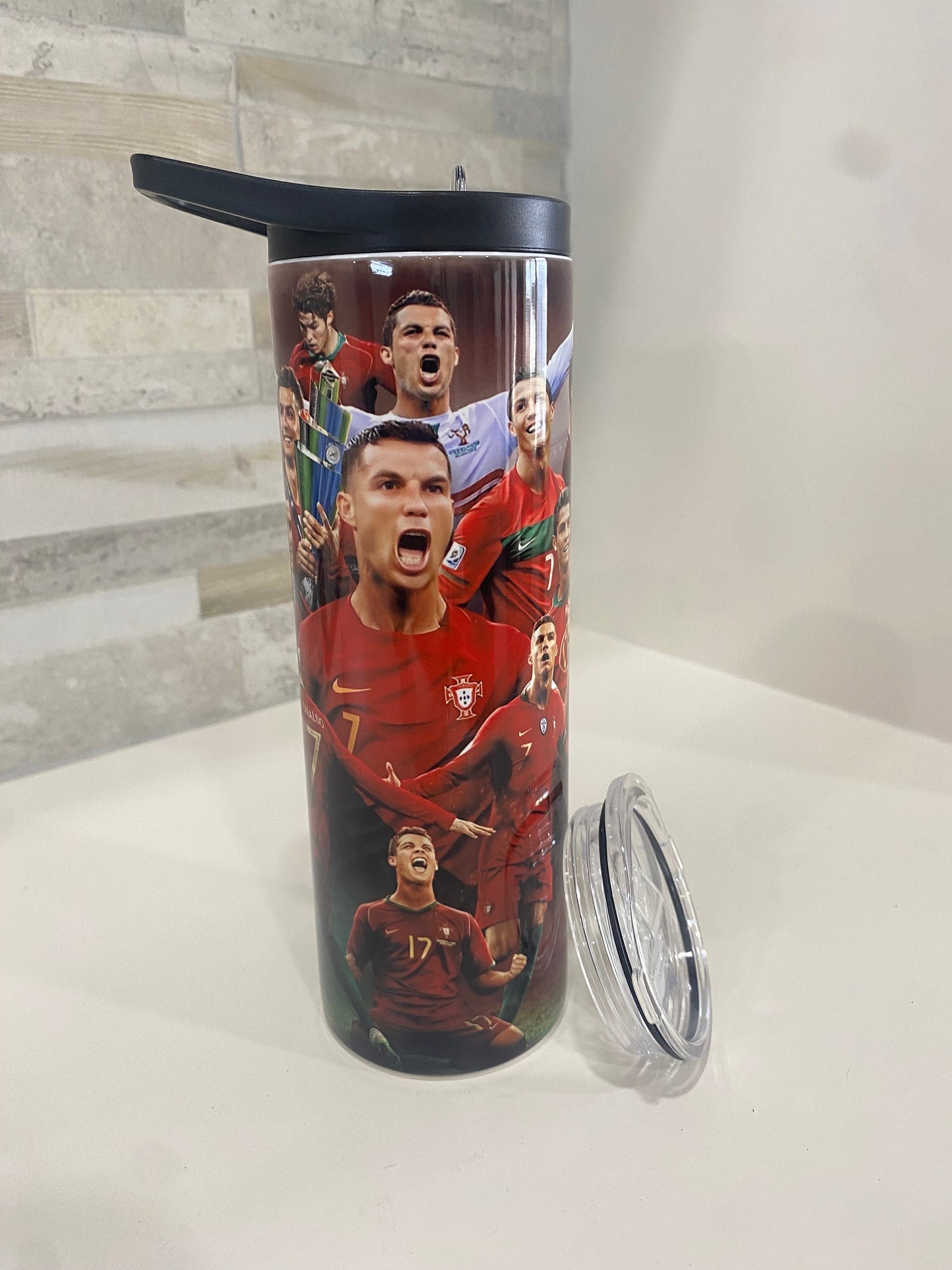 Cristiano Ronaldo personalized water bottle and tumbler. 20 oz personalized tumbler. Soccer team. Portugal football. Team personalized cup.