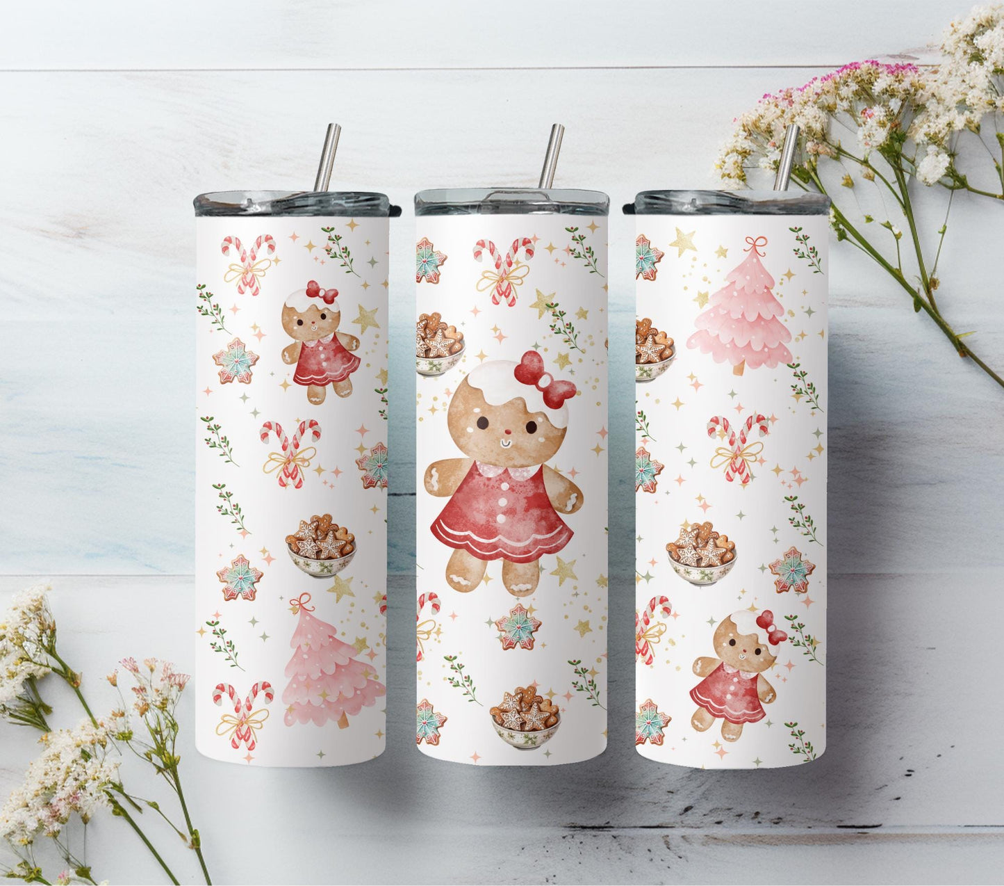 Christmas 20 oz water bottle. Gingerbread cookie tumbler and water bottle. Skinny tumbler and water bottle