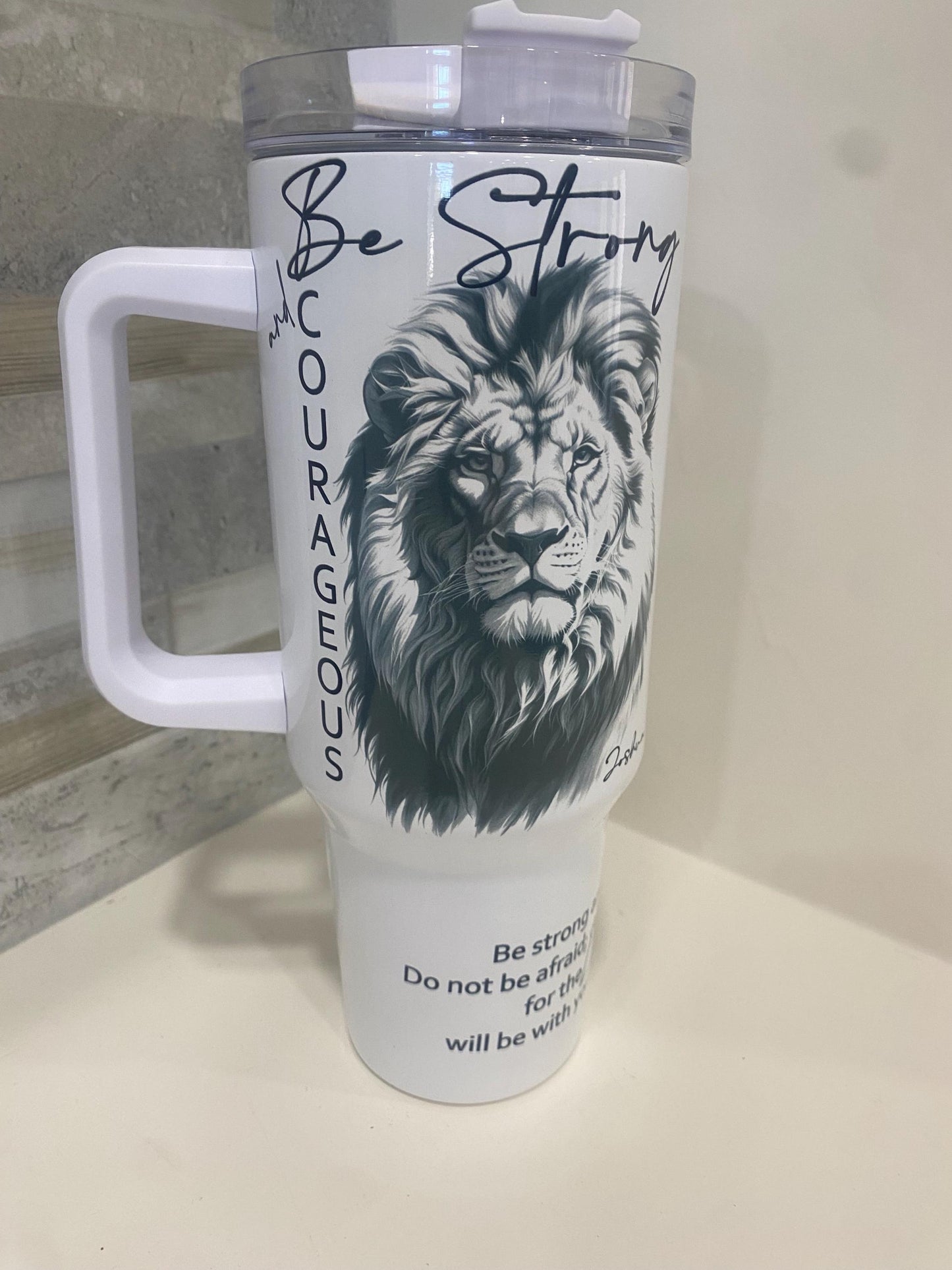 Lion of Judah Bible verse 40 oz tumbler. Joshua 1:9. Bible verse inspired travel mug. Christian tumbler.