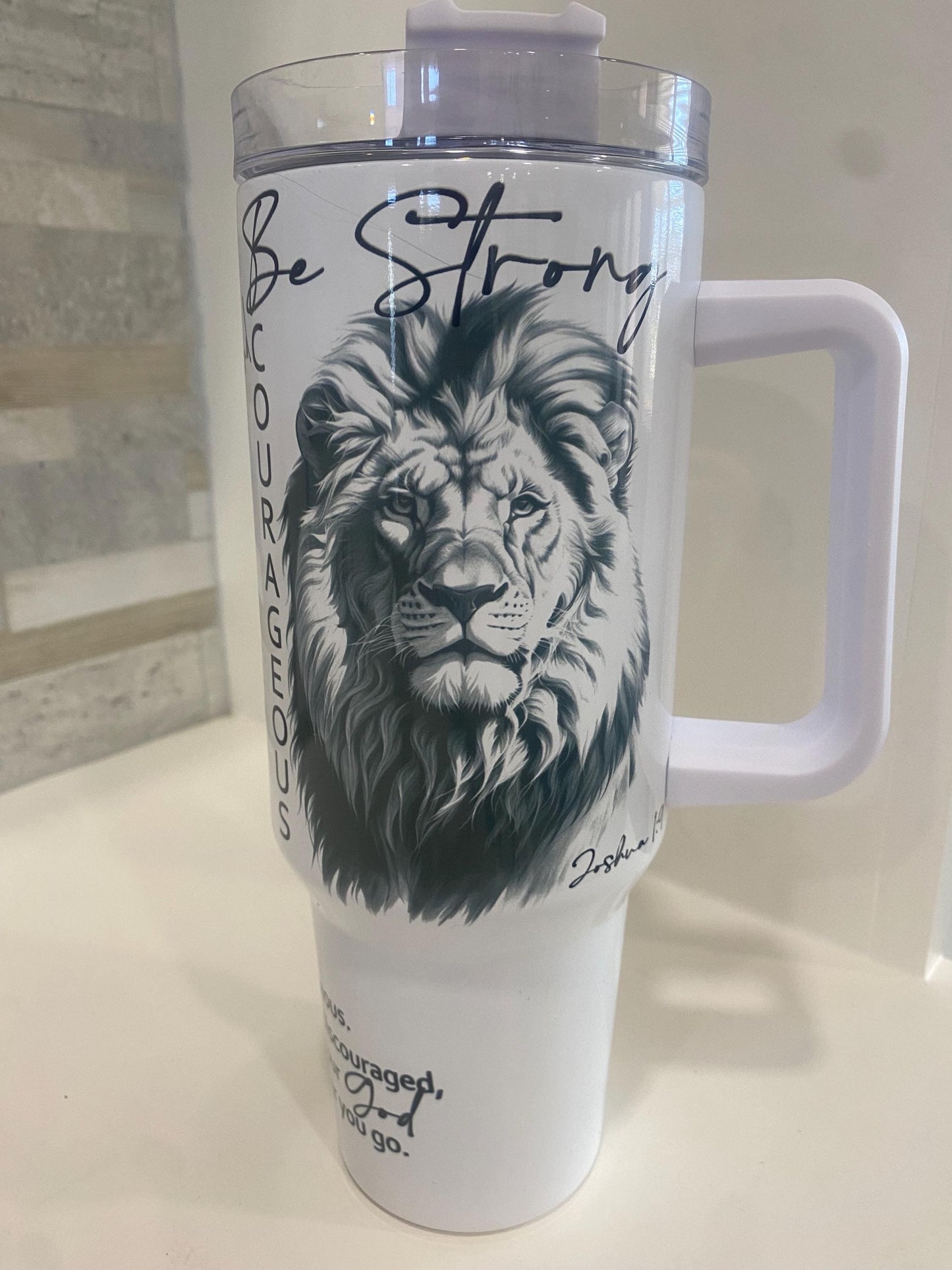 Lion of Judah Bible verse 40 oz tumbler. Joshua 1:9. Bible verse inspired travel mug. Christian tumbler.