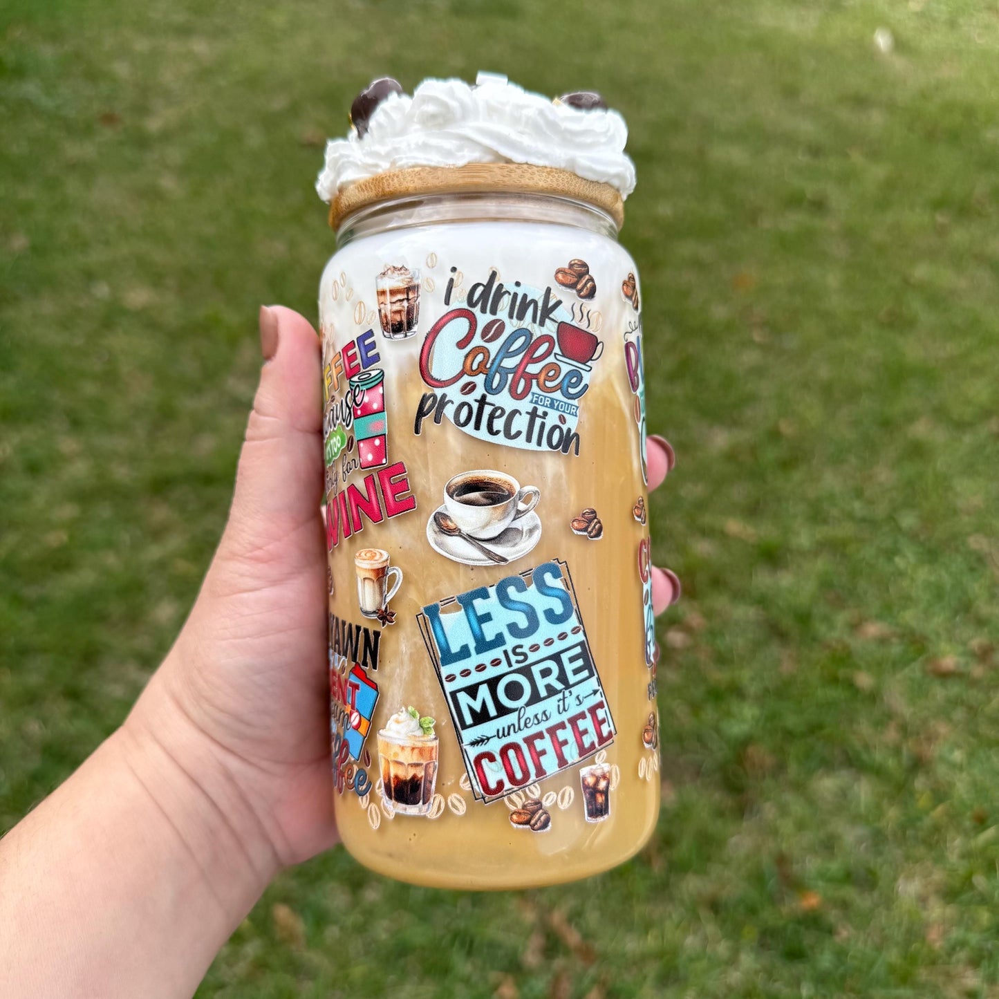 Coffee lover snow globe tumbler. Coffee quote inspire snow globe tumbler. 16 oz tumbler. glass cup