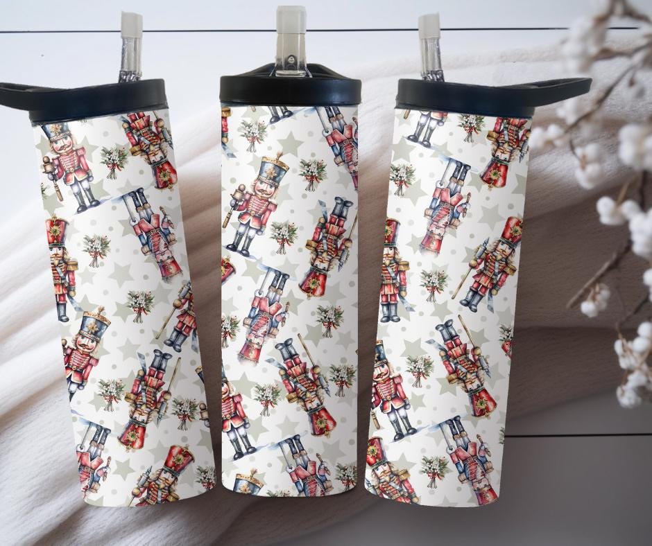 Christmas Nutcracker Tumbler. 20 oz Tumbler and water bottler. Nutcracker water bottle.