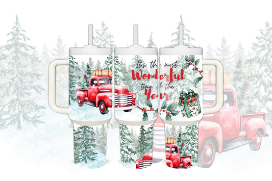 Christmas Truck 40 oz tumbler. Red truck Christmas. It's the most wonderful time of the year. Winter 40 oz tumbler. Xmas tumbler.