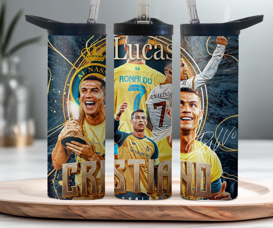 Cristiano Ronaldo Water Bottle personalized. Soccer team. 20 oz personalized tumbler. Spain team. Personalized Water Bottle. Sport team cup.