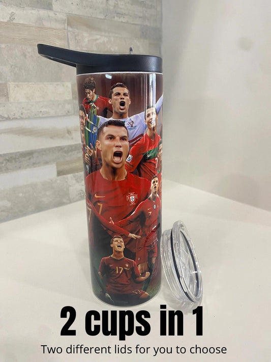 Cristiano Ronaldo personalized water bottle and tumbler. 20 oz personalized tumbler. Soccer team. Portugal football. Team personalized cup.