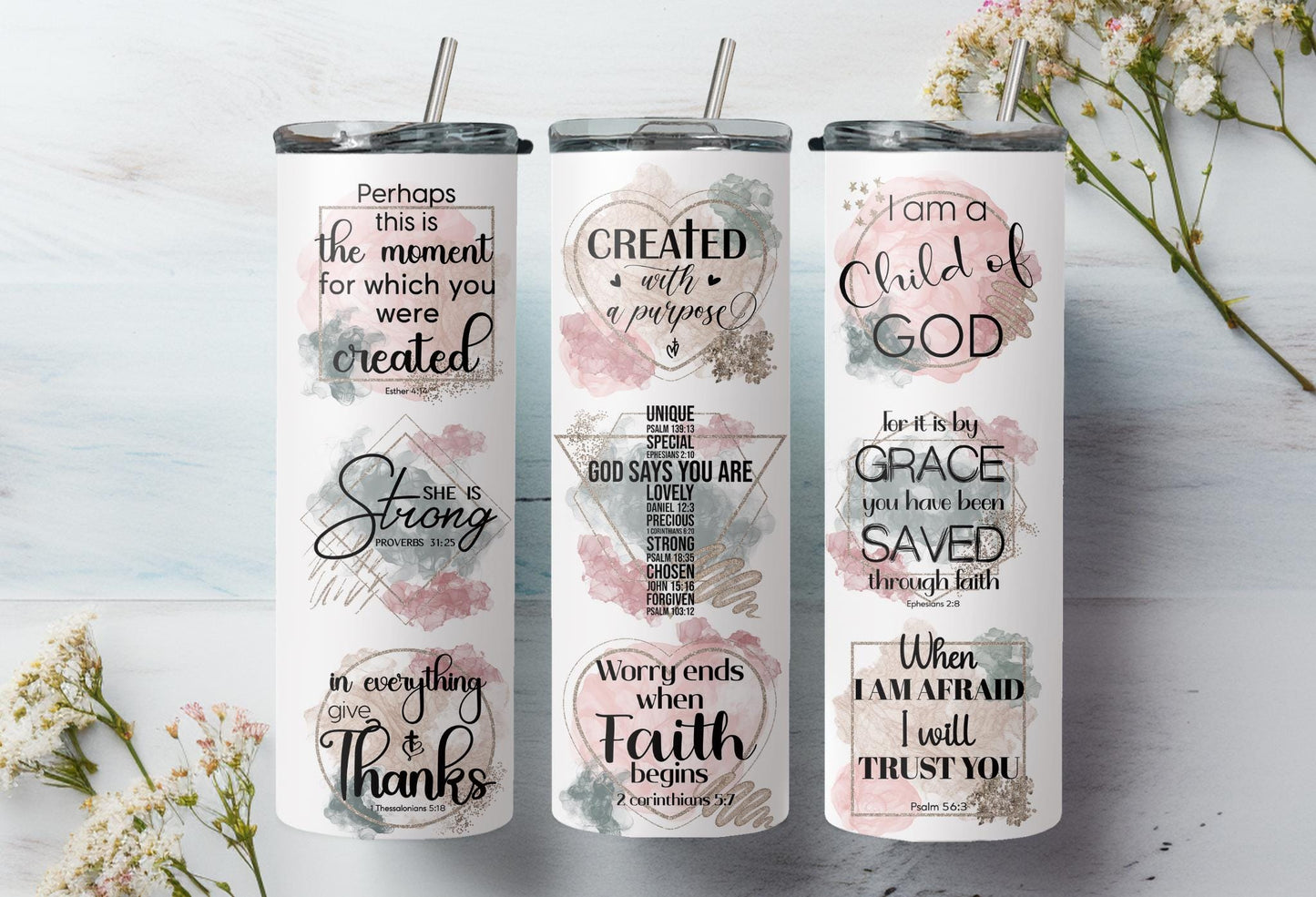 Inspirational Bible verse tumbler. Christian tumbler.20 oz tumbler and water bottle. Affirmation Bible tumbler. Mother's Day gift.
