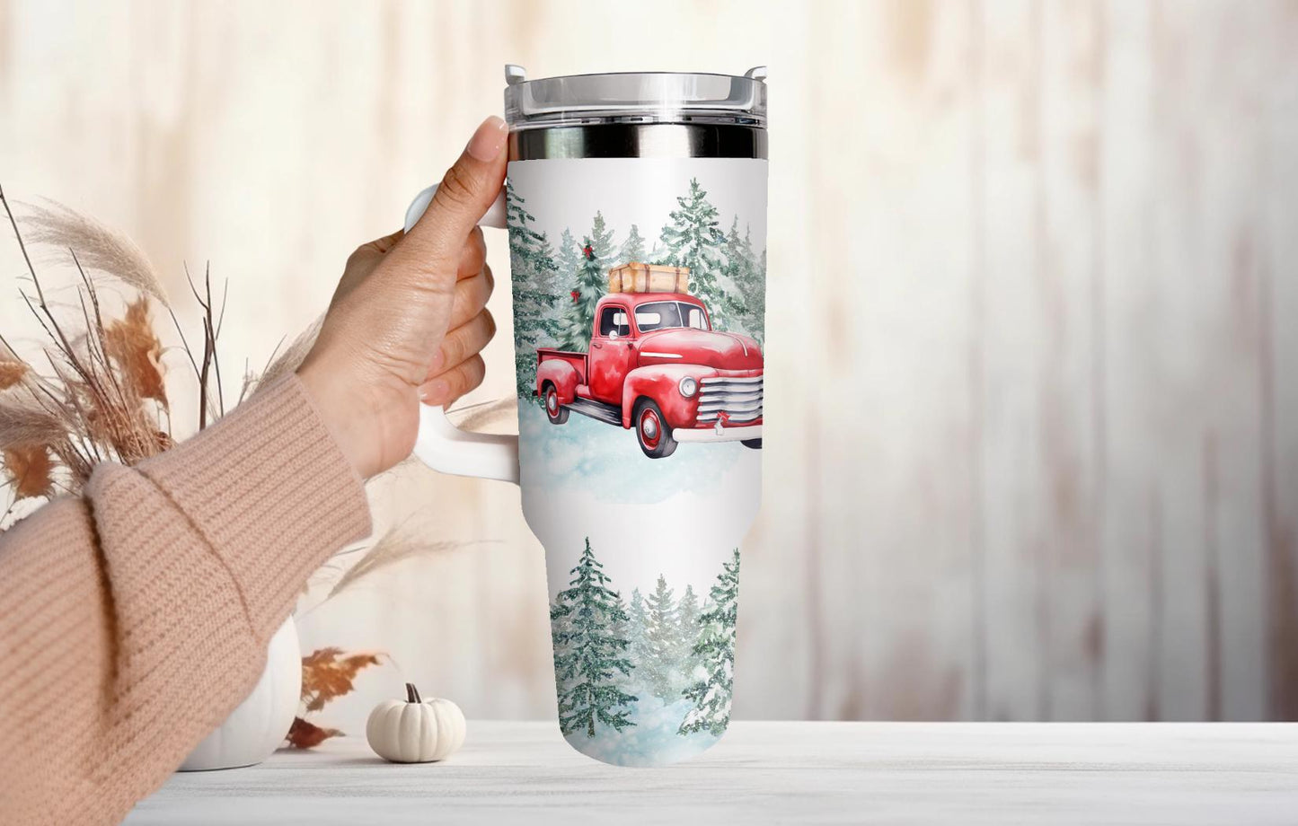Christmas Truck 40 oz tumbler. Red truck Christmas. It's the most wonderful time of the year. Winter 40 oz tumbler. Xmas tumbler.