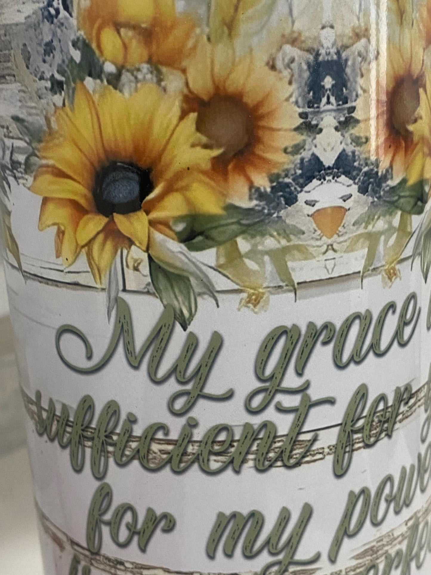Sunflower Christian tumbler with handle and straw. Personalized tumblers. 40oz tumbler